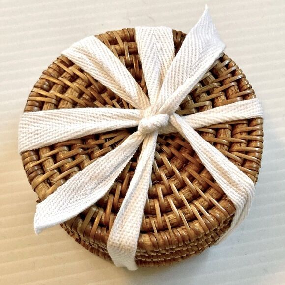 Woven Coasters Wicker Rattan Boho Bohemian 4" Across Set of 6 - Picture 6 of 10
